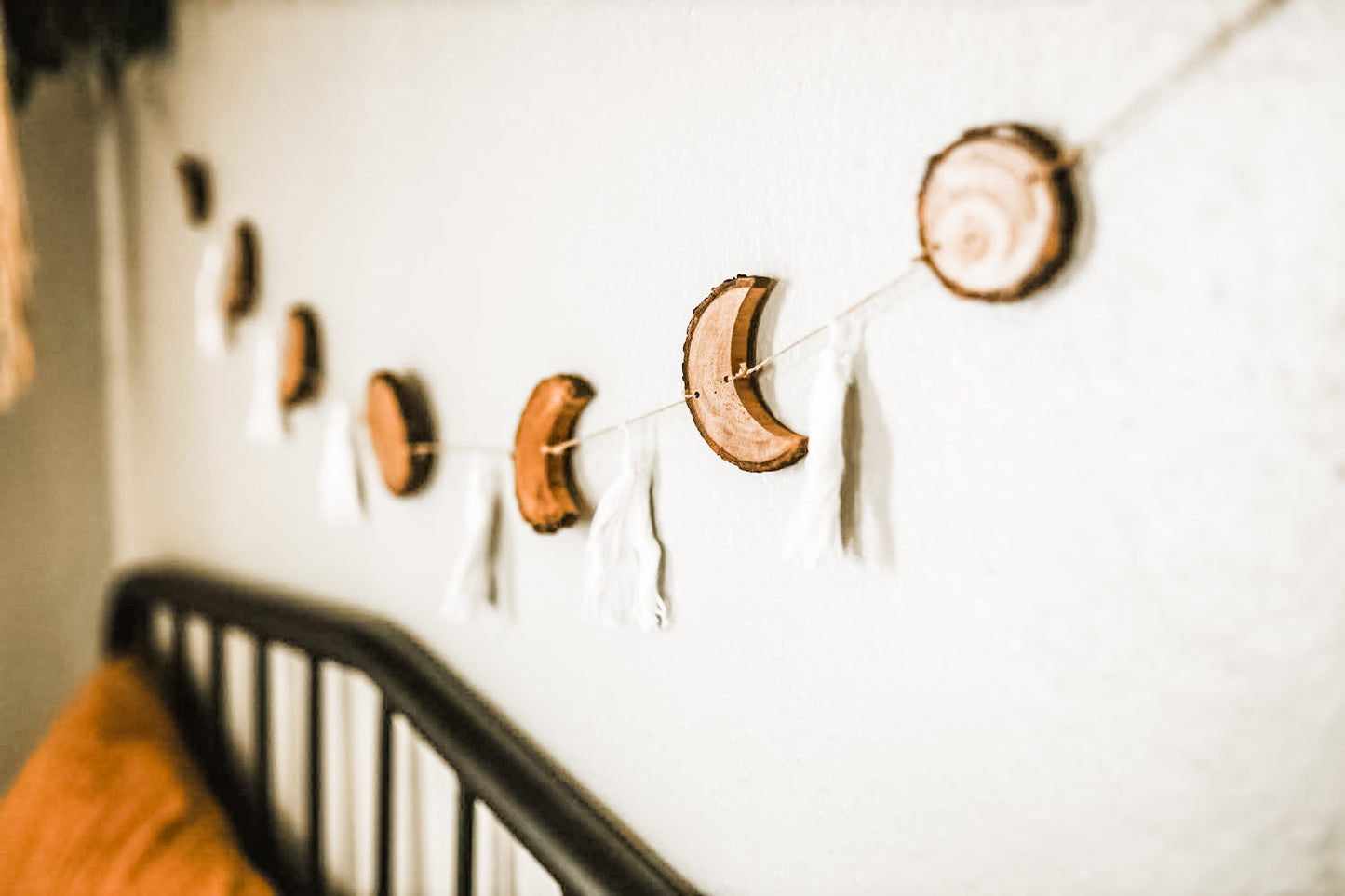 Coastfully Yours Handcarved Natural Birchwood Moon Phase Garland with Tassels